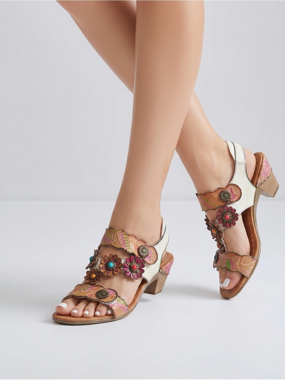 L'Artiste Women Sz 40 Spring Step leather Aromas hand painted Slingback Sandals